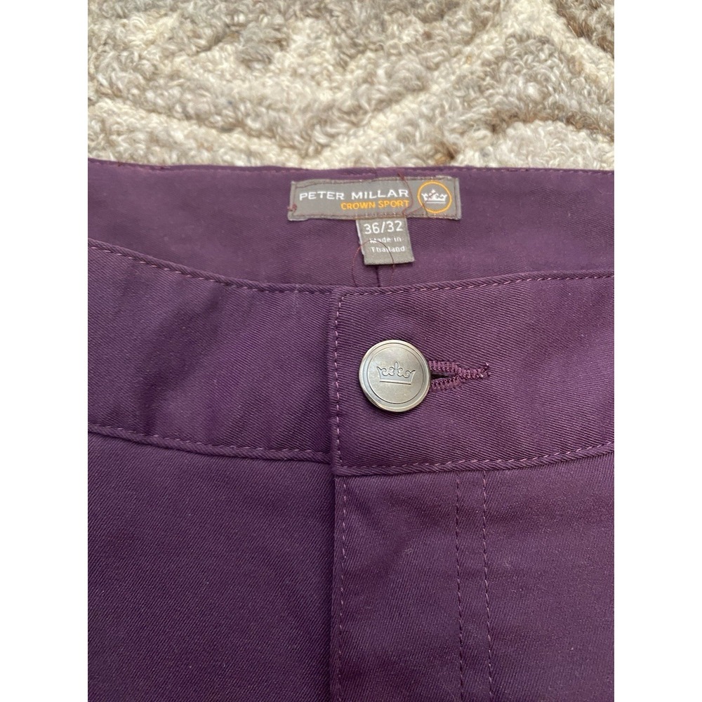 Peter Millar Pants Mens 36x32 Purple Polyester Golf Khaki EB66 5 Pocket Chino - Picture 2 of 7